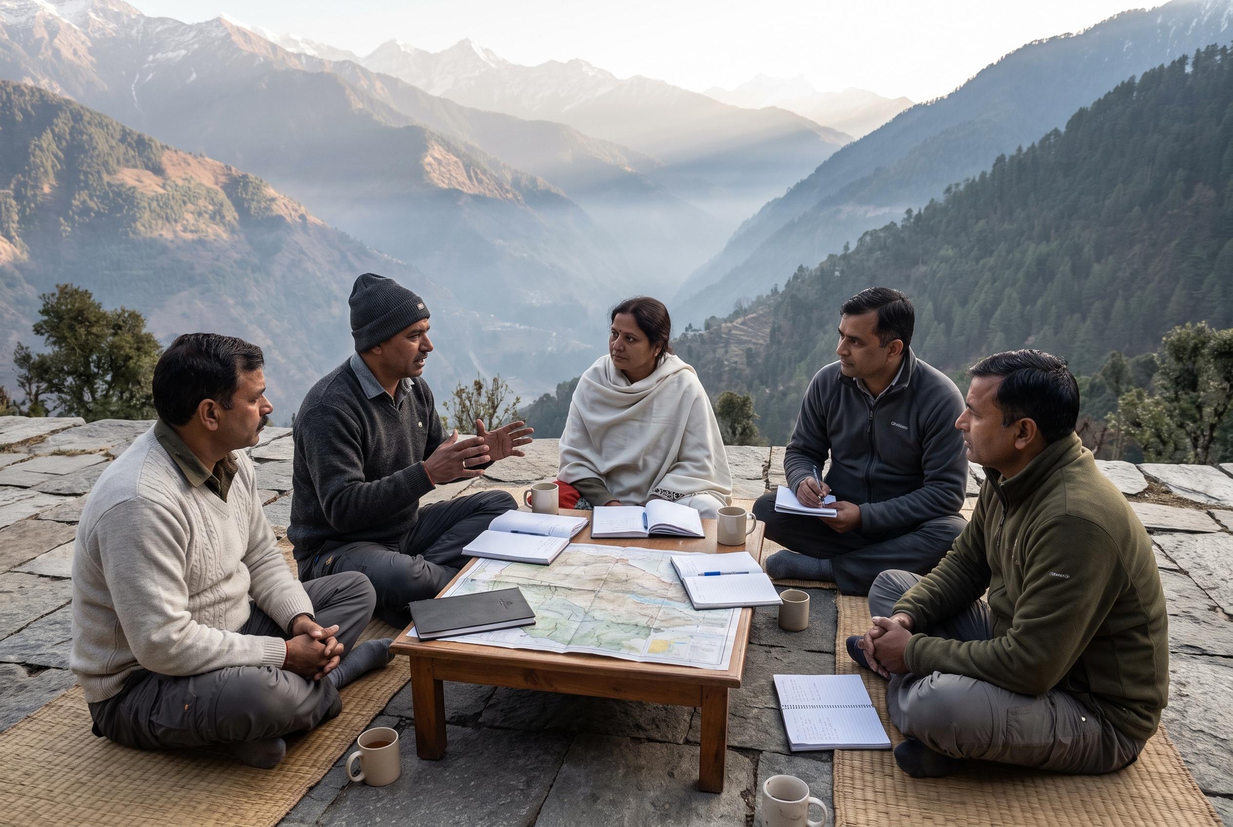 A leadership group in a facilitated Himalayan conversation