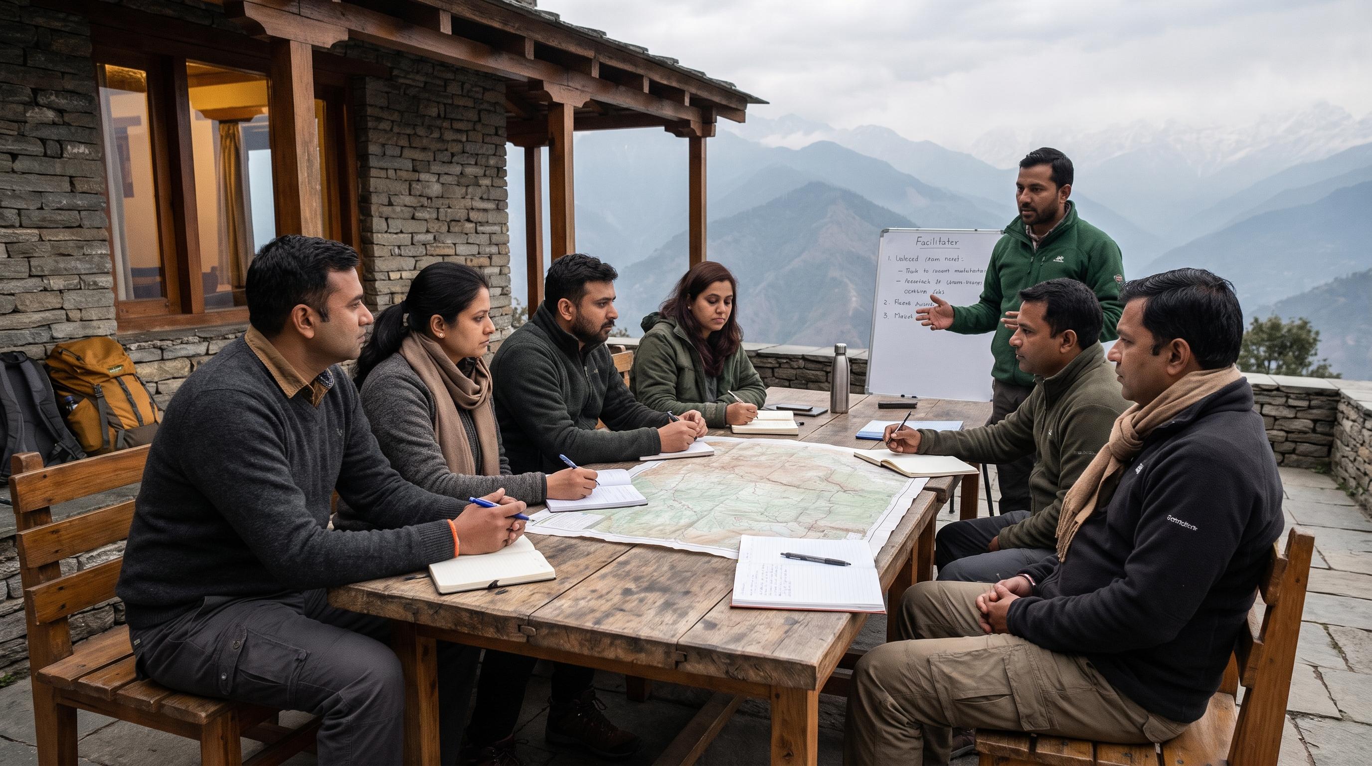A leadership group meeting in a quiet Himalayan setting