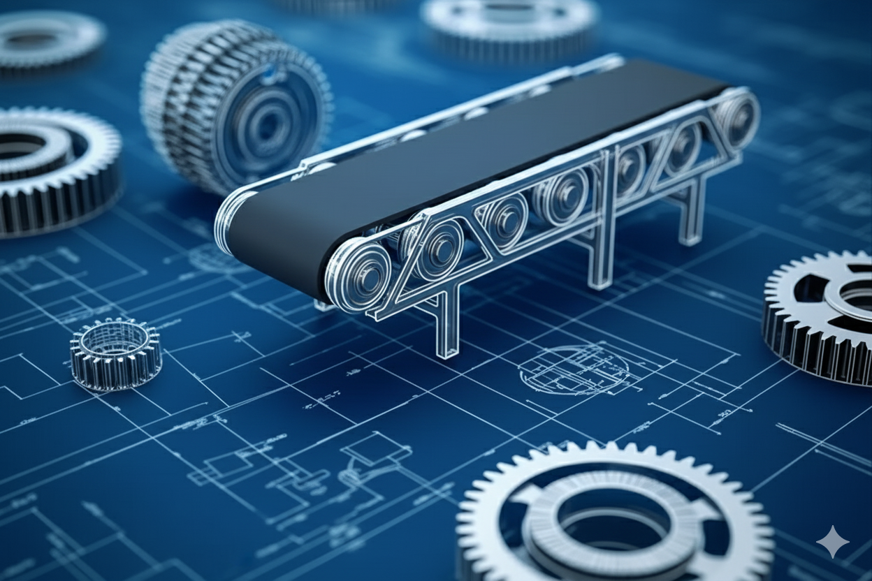 A belt conveyor system laid out in a design review