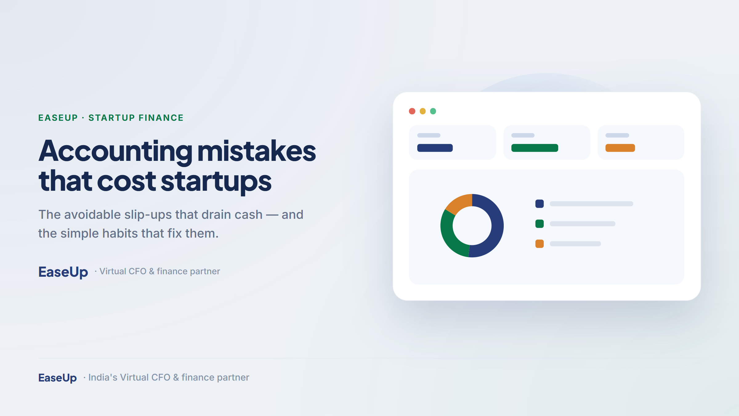 Indian startup founder reviewing tidy accounting records and a cash-flow chart