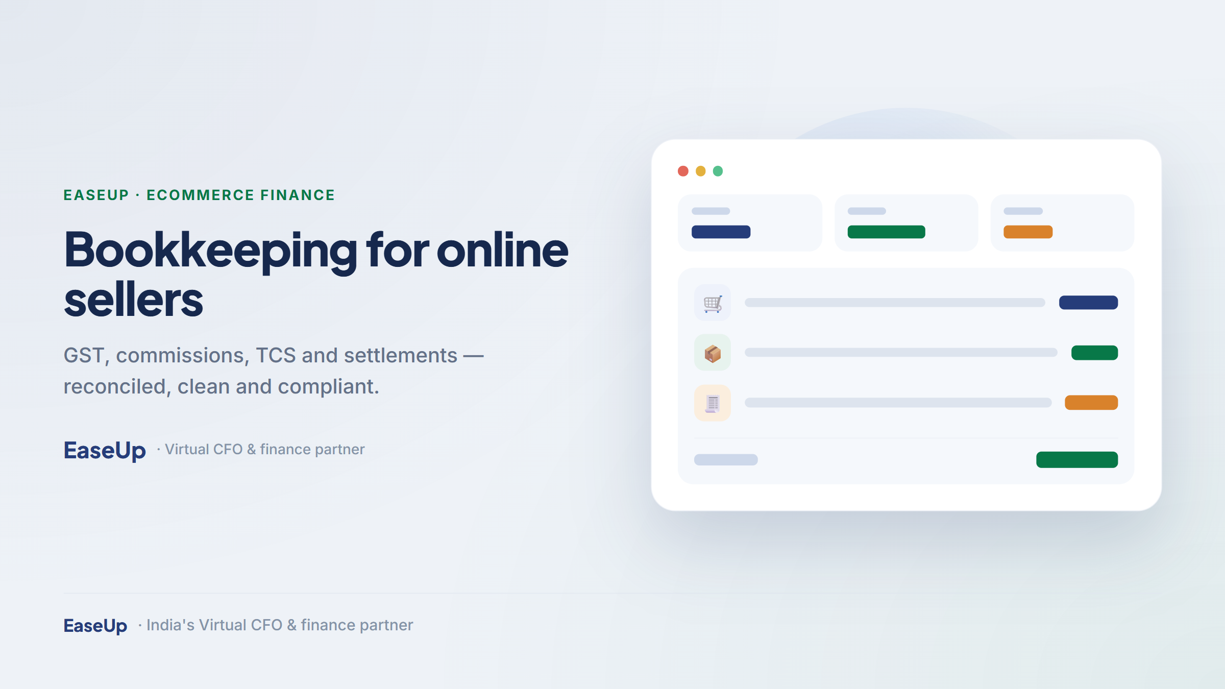 Indian online seller managing ecommerce bookkeeping with GST, sales and inventory on a laptop dashboard