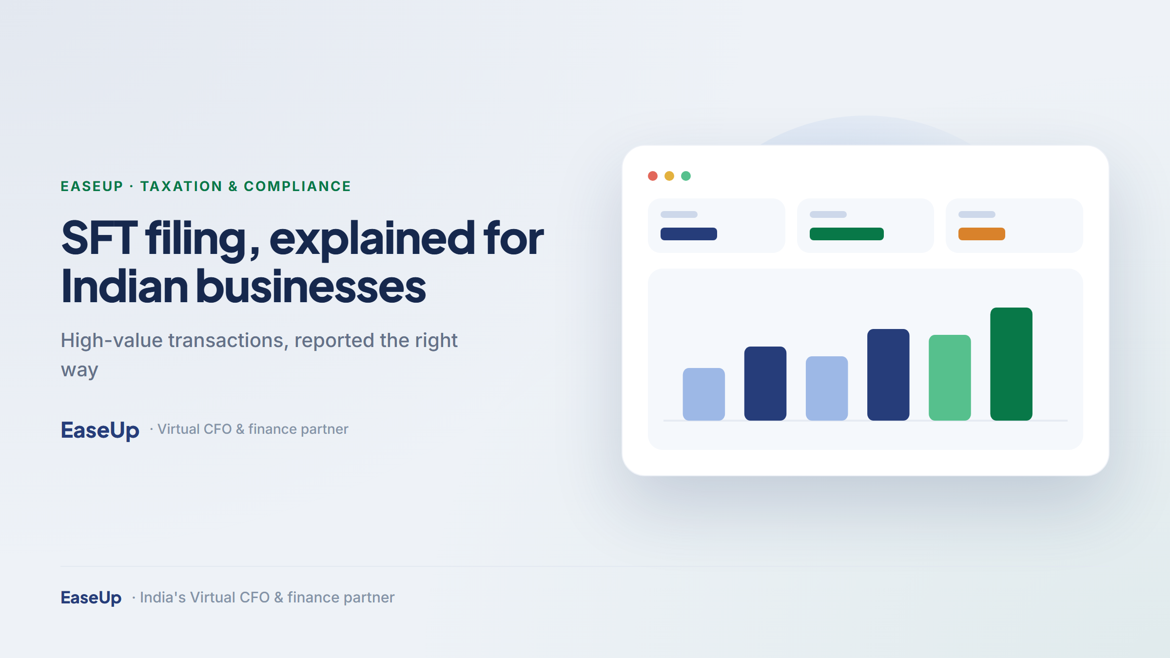 SFT filing explained for Indian businesses — high-value transactions reported to the tax department in EaseUp navy and green