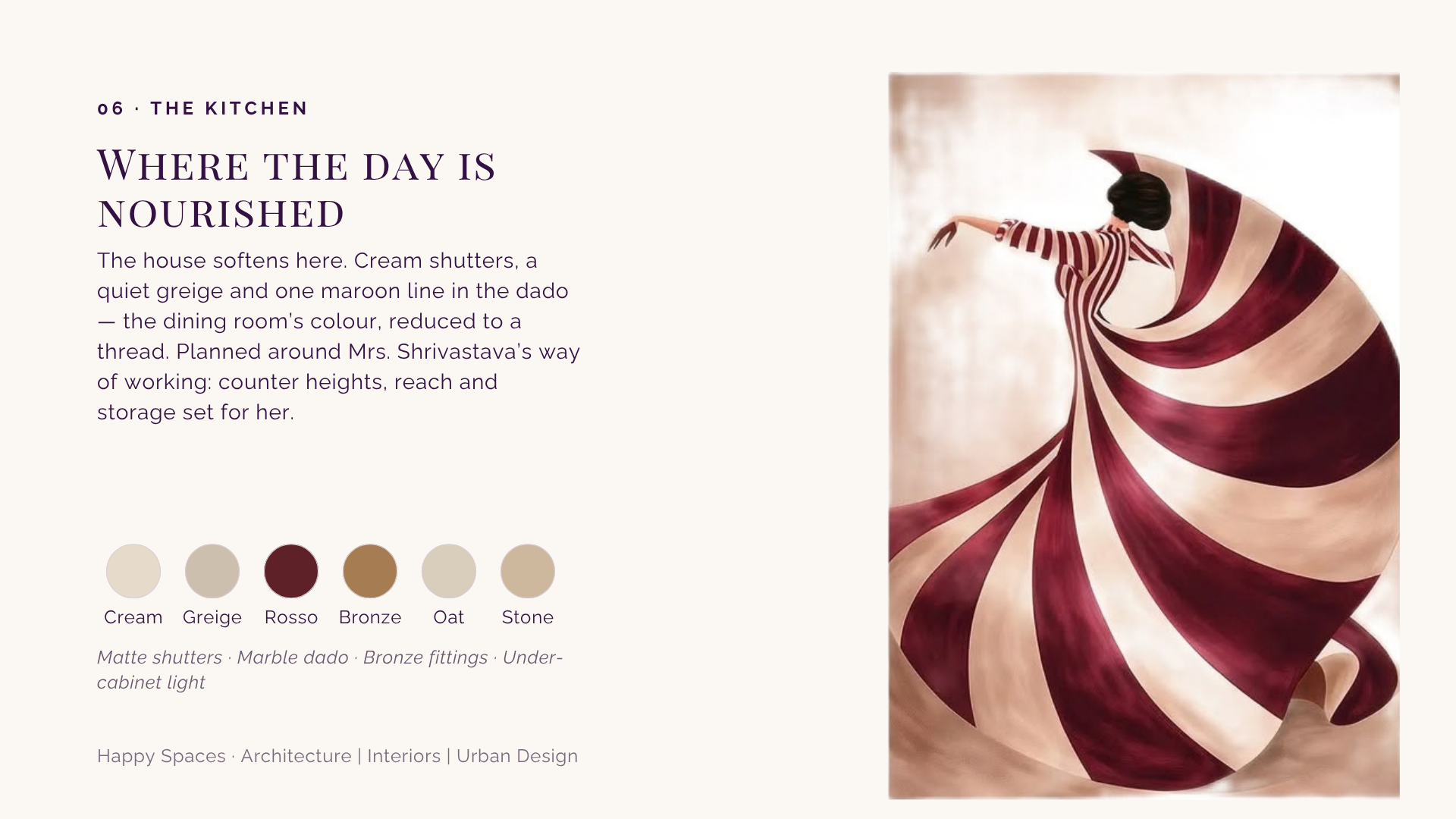 Cream and wine-striped fashion illustration used as kitchen colour inspiration