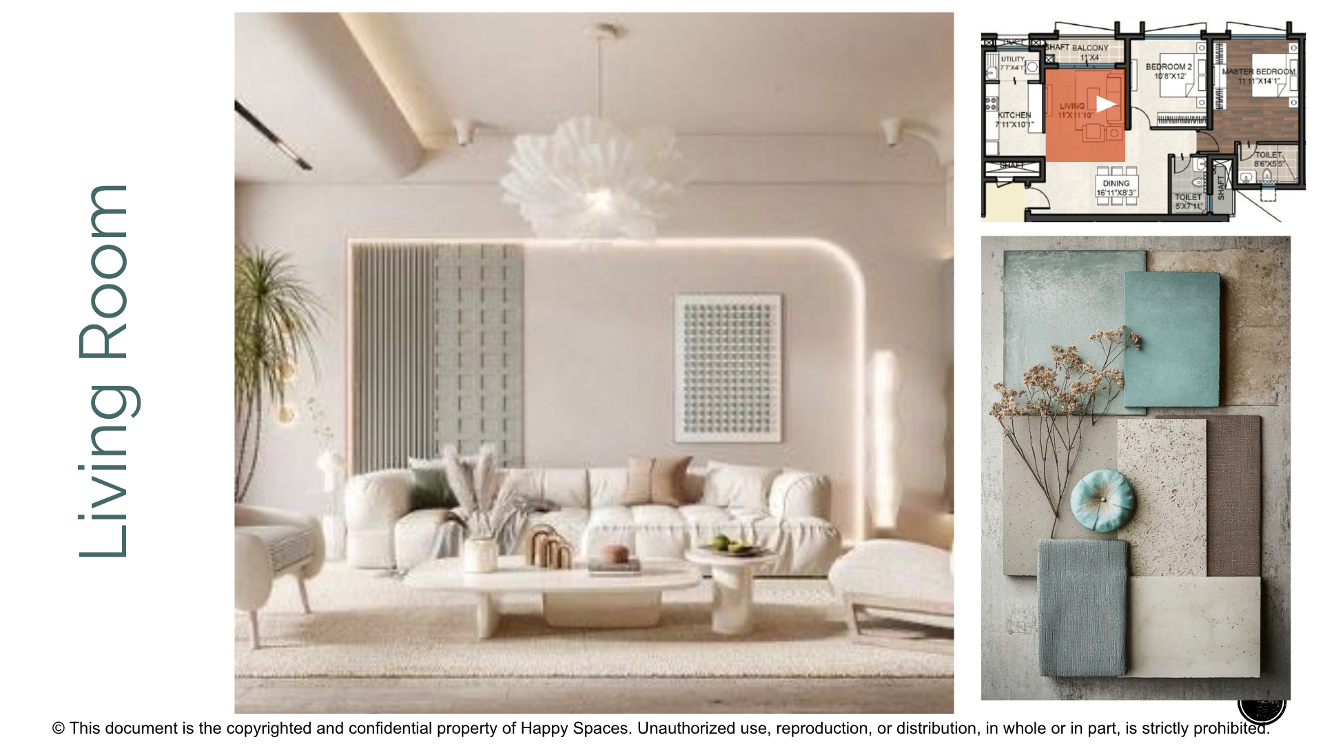 Soft neutral living room reference with upholstered seating and curved lighting details