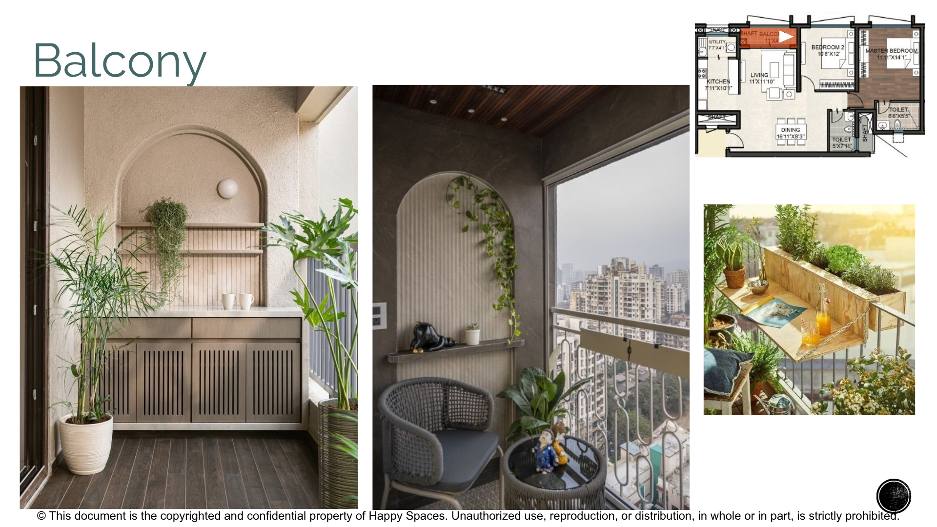 Balcony inspiration with timber storage, plants and a compact counter