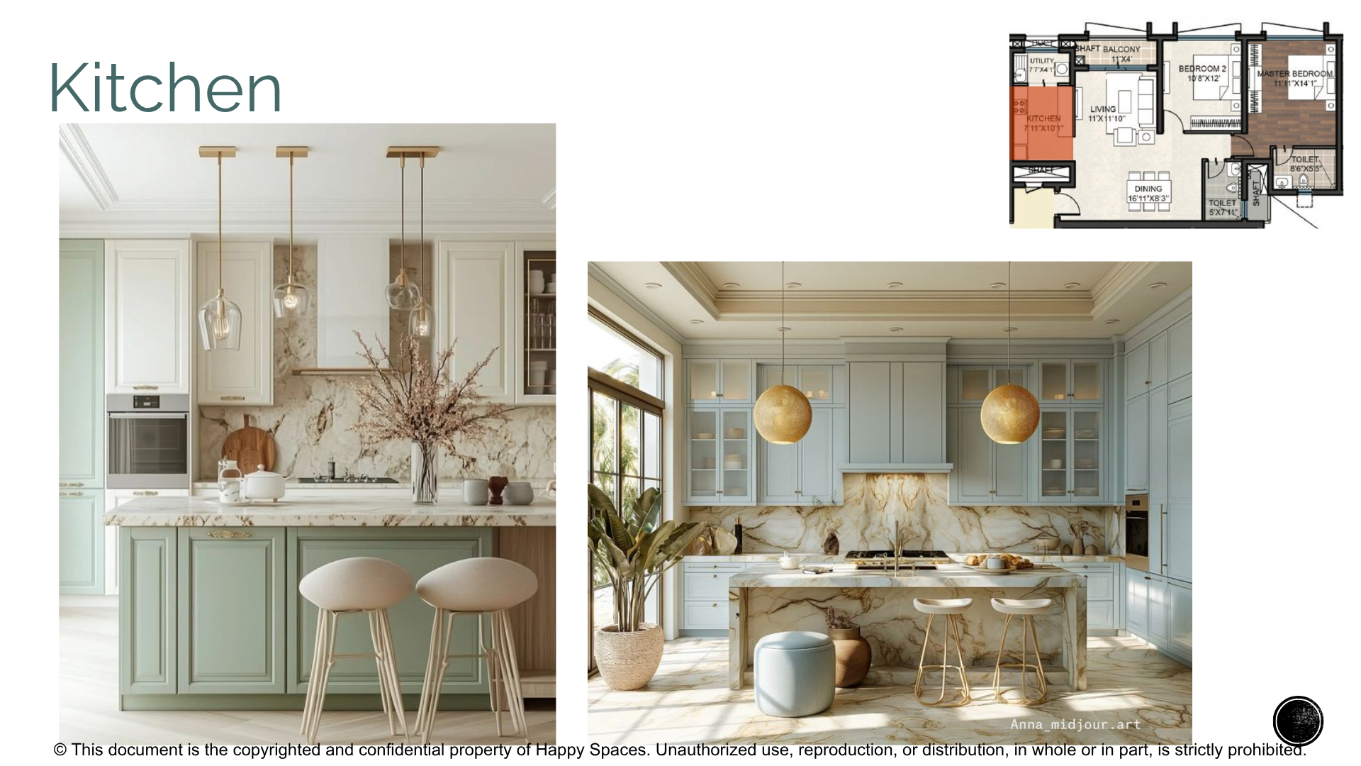 Kitchen inspiration with sage cabinetry, stone worktops and pendant lights