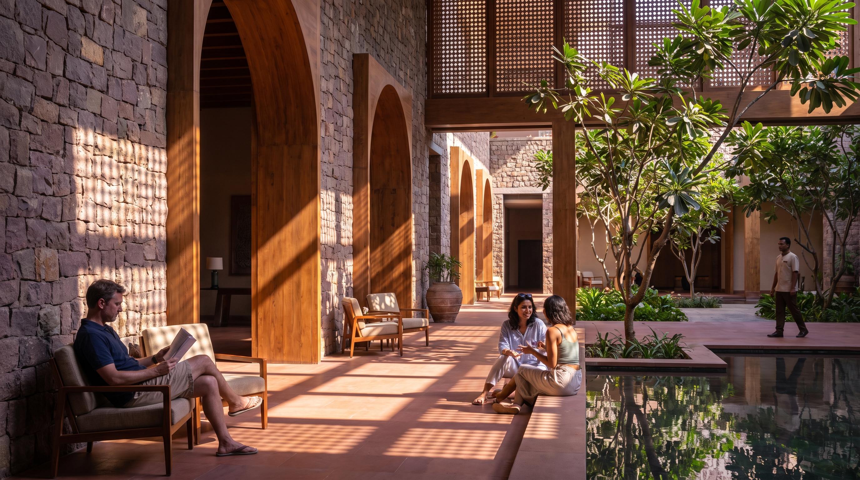 A hospitality courtyard designed for calm and social connection