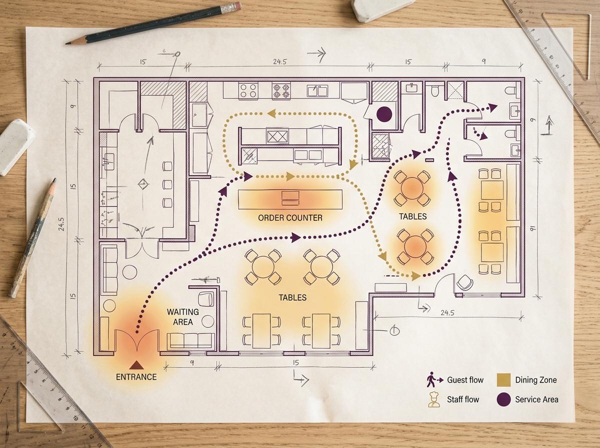 Illustrative restaurant movement and activity diagram