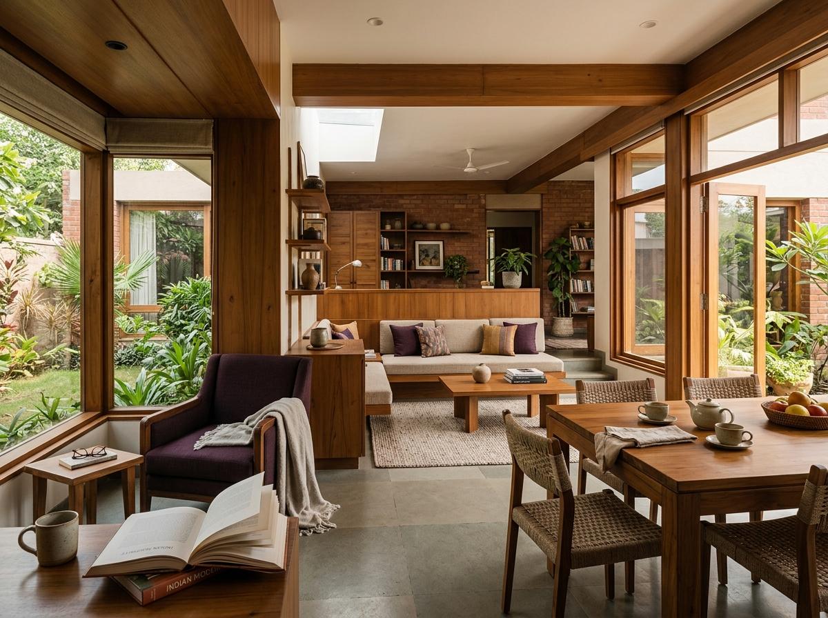 Illustrative family living and dining space with a quiet reading corner