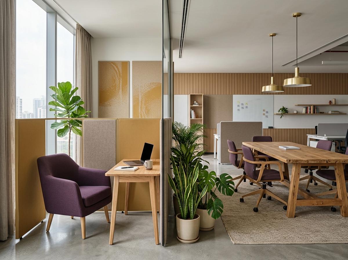 Illustrative office with distinct focus and team collaboration areas
