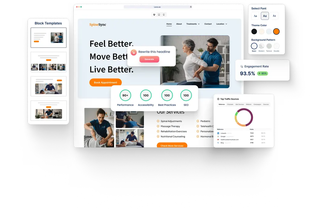 A Physiotherapist - Chiropractor website built with HeyLevo