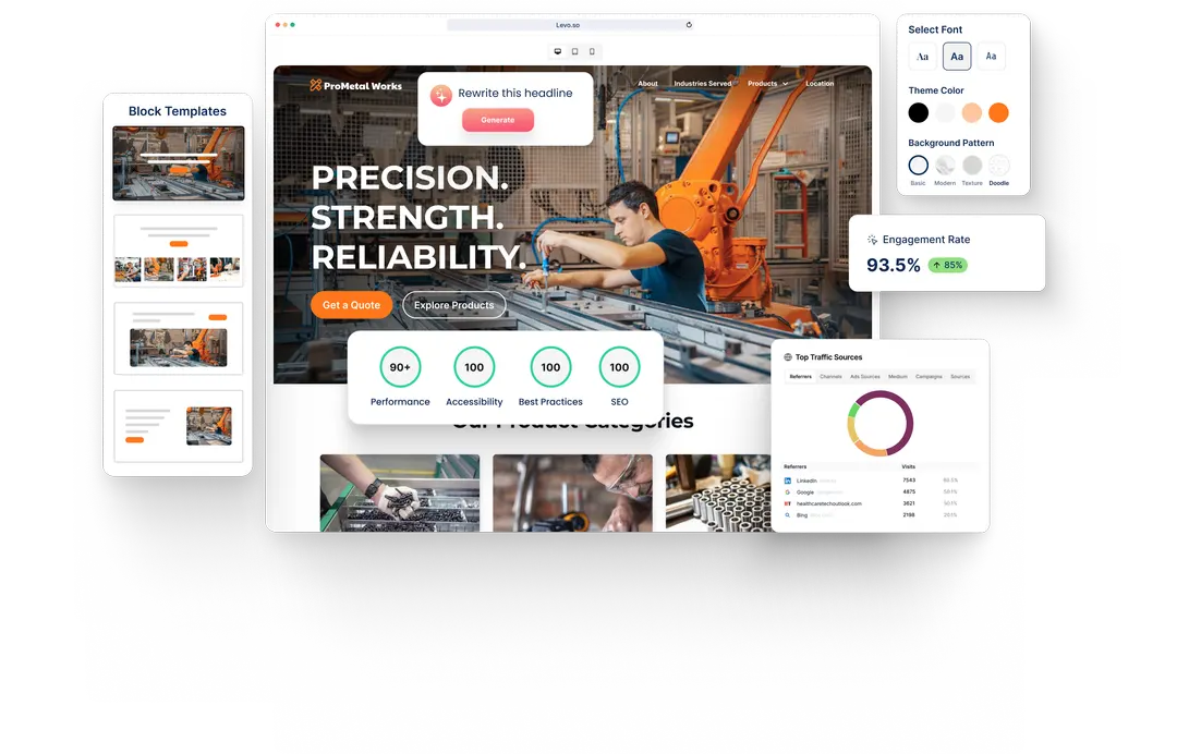A Hardware Manufacturing website built with HeyLevo