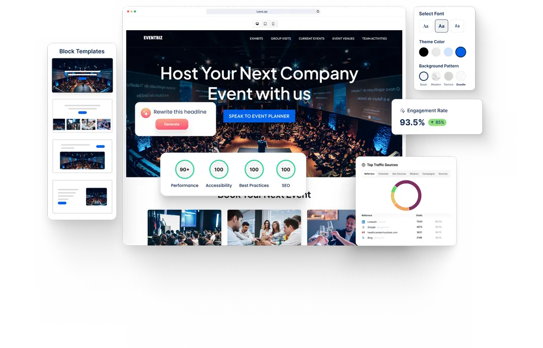 A Corporate Events website built with HeyLevo