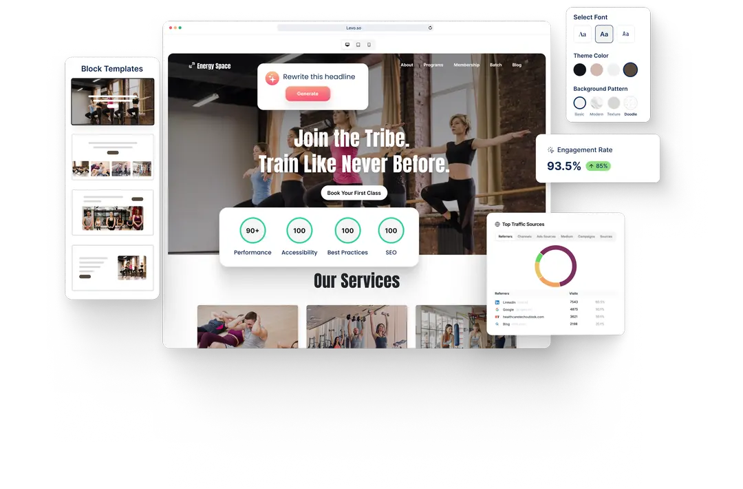 A Fitness Studio website built with HeyLevo