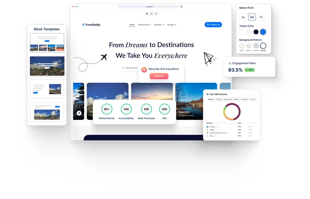 A Travel Agency website built with HeyLevo