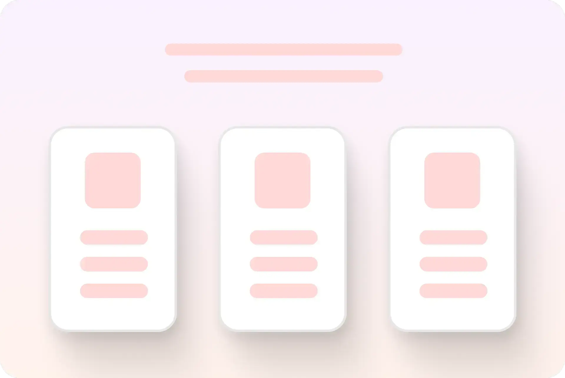 Three website placeholder cards with icons and text lines