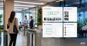 Hybrid workplace management platform showing desk booking and office resource management