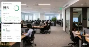 Facility manager reviewing a workplace analytics dashboard