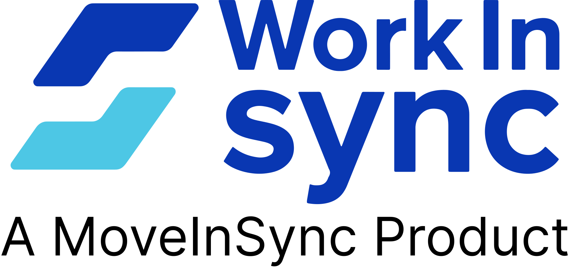 WorkInSync full logo: two overlapping blue patterns beside the "WorkInSync" wordmark, with "A MoveInSync Product" below.