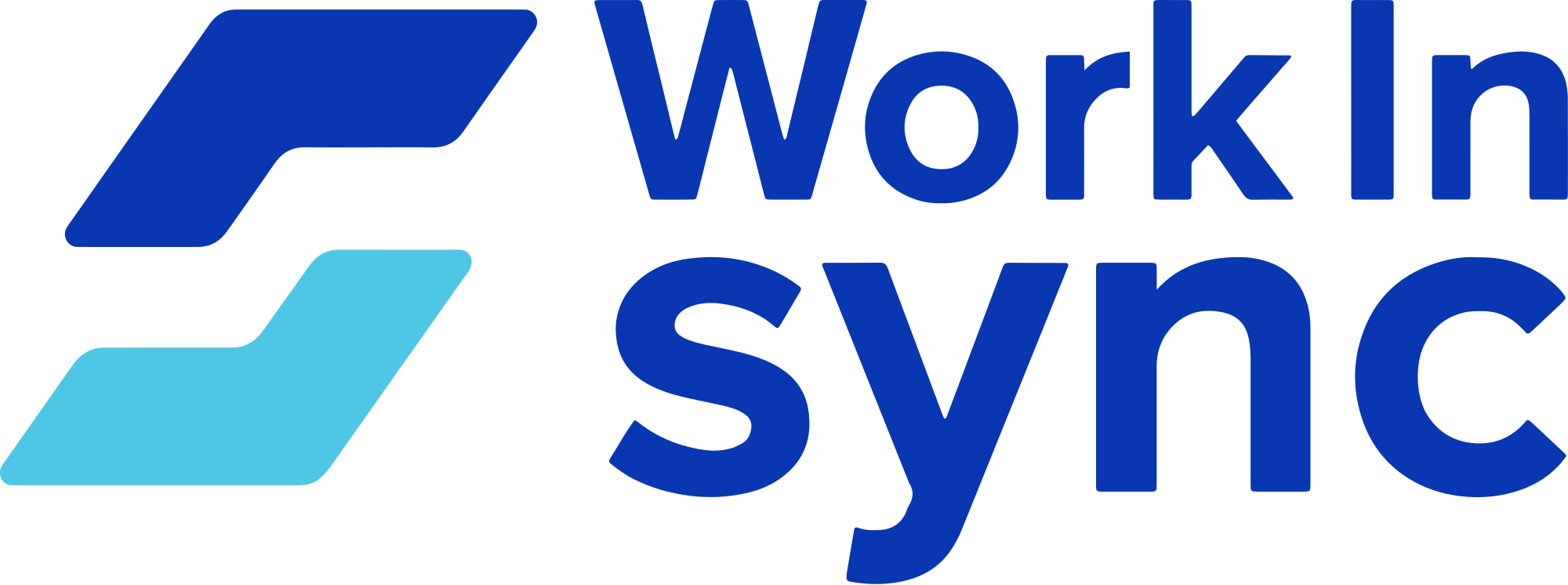 WorkInSync primary logo: two overlapping blue and cyan patterns beside the "WorkInSync" wordmark.