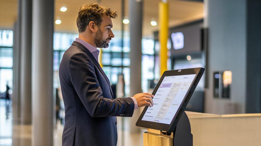 Visitor checking in using visitor kiosk