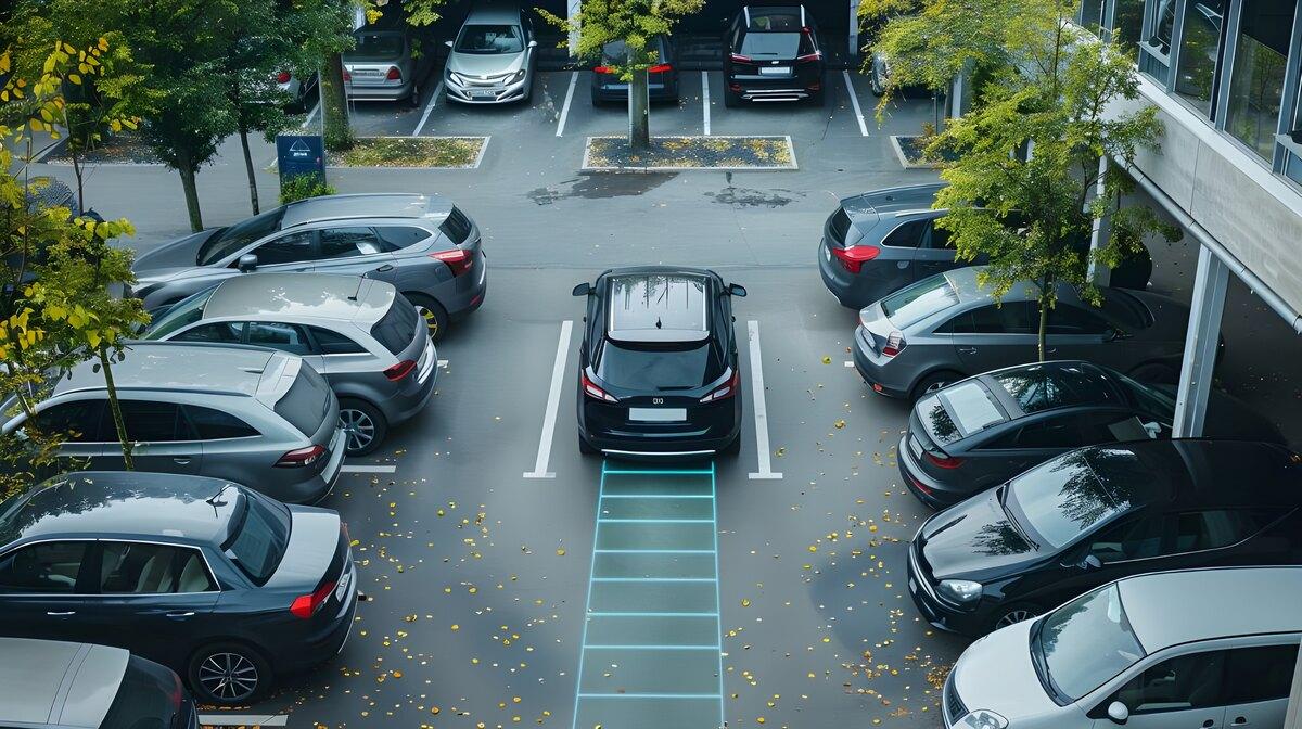 An office car park with one bay marked as reserved