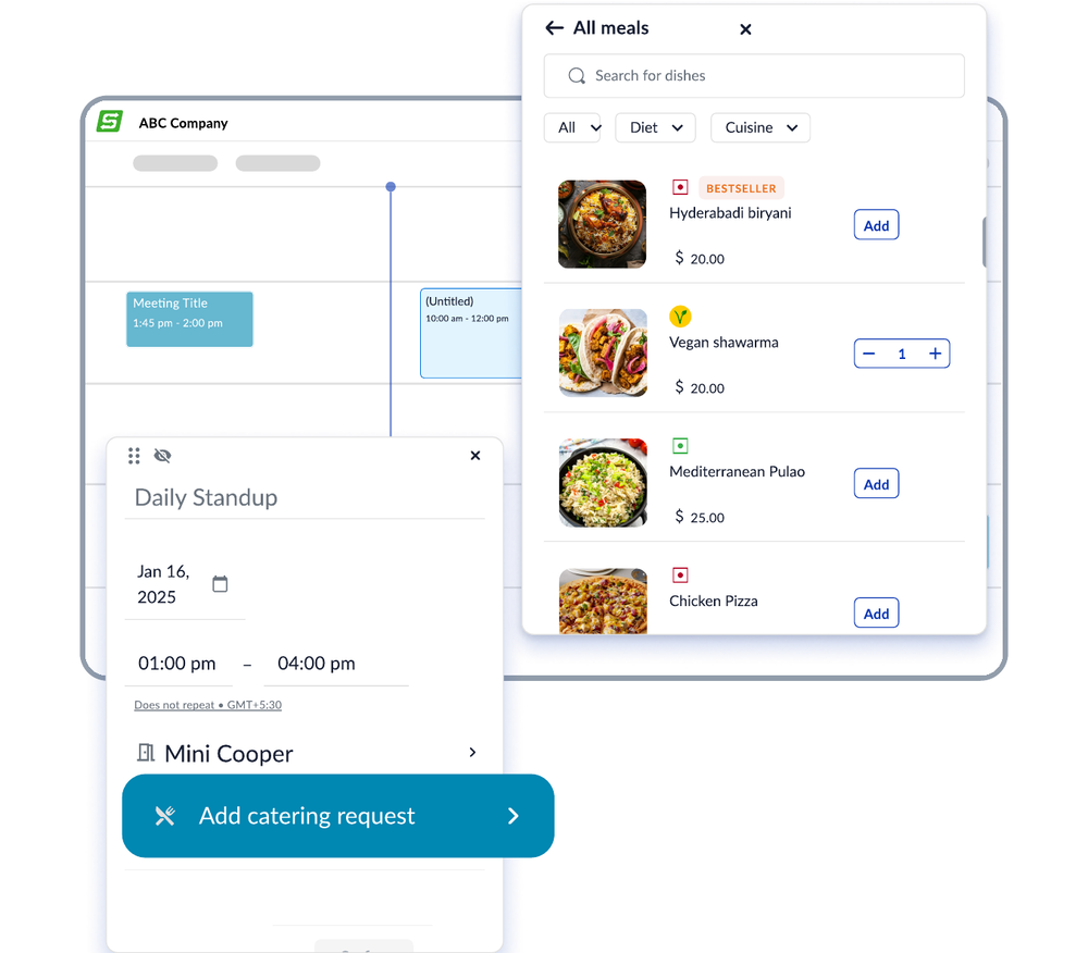 A meeting booking with a catering request attached