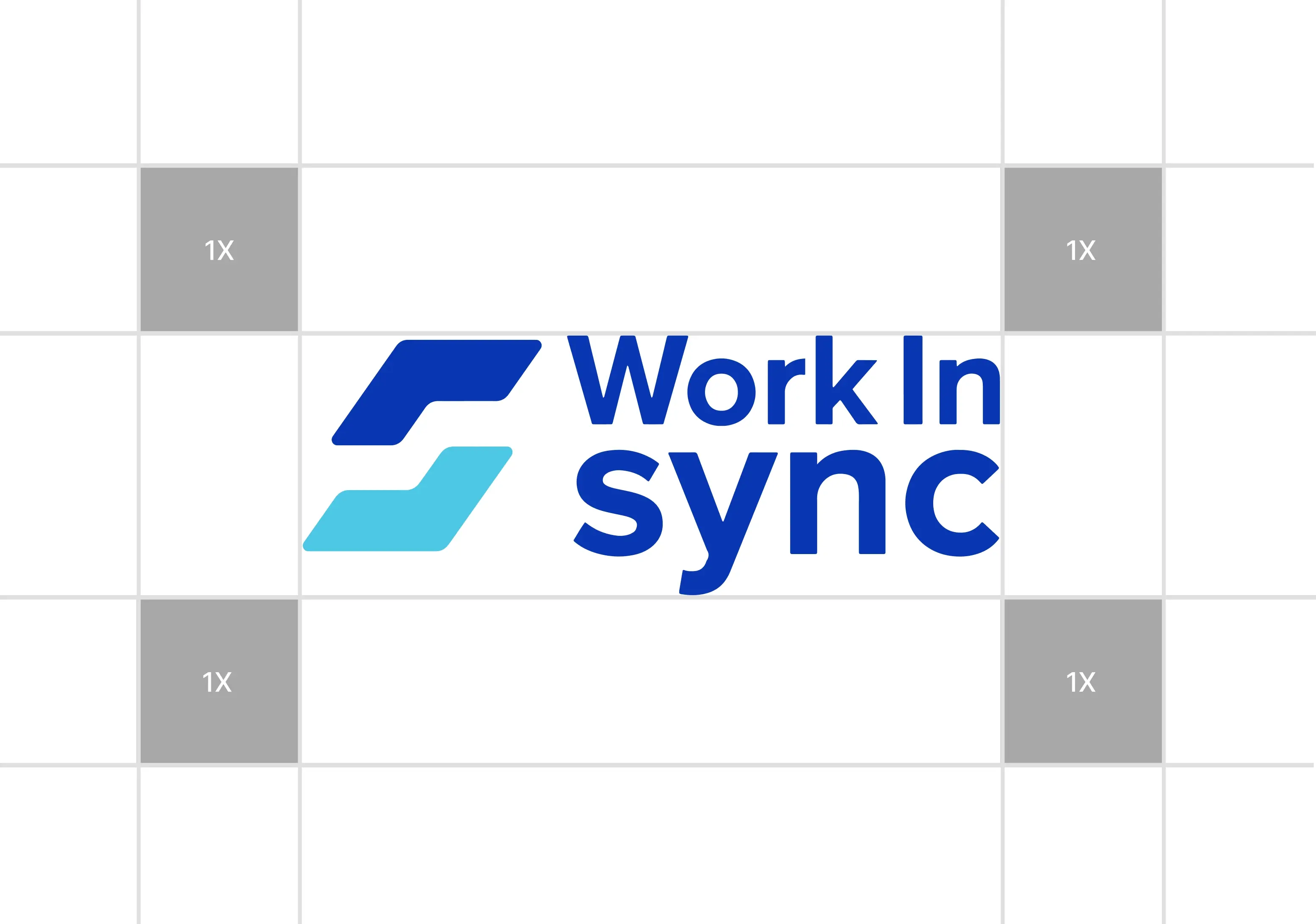 WorkInSync logo with markers showing the minimum clear space, equal to 1X, on every side.