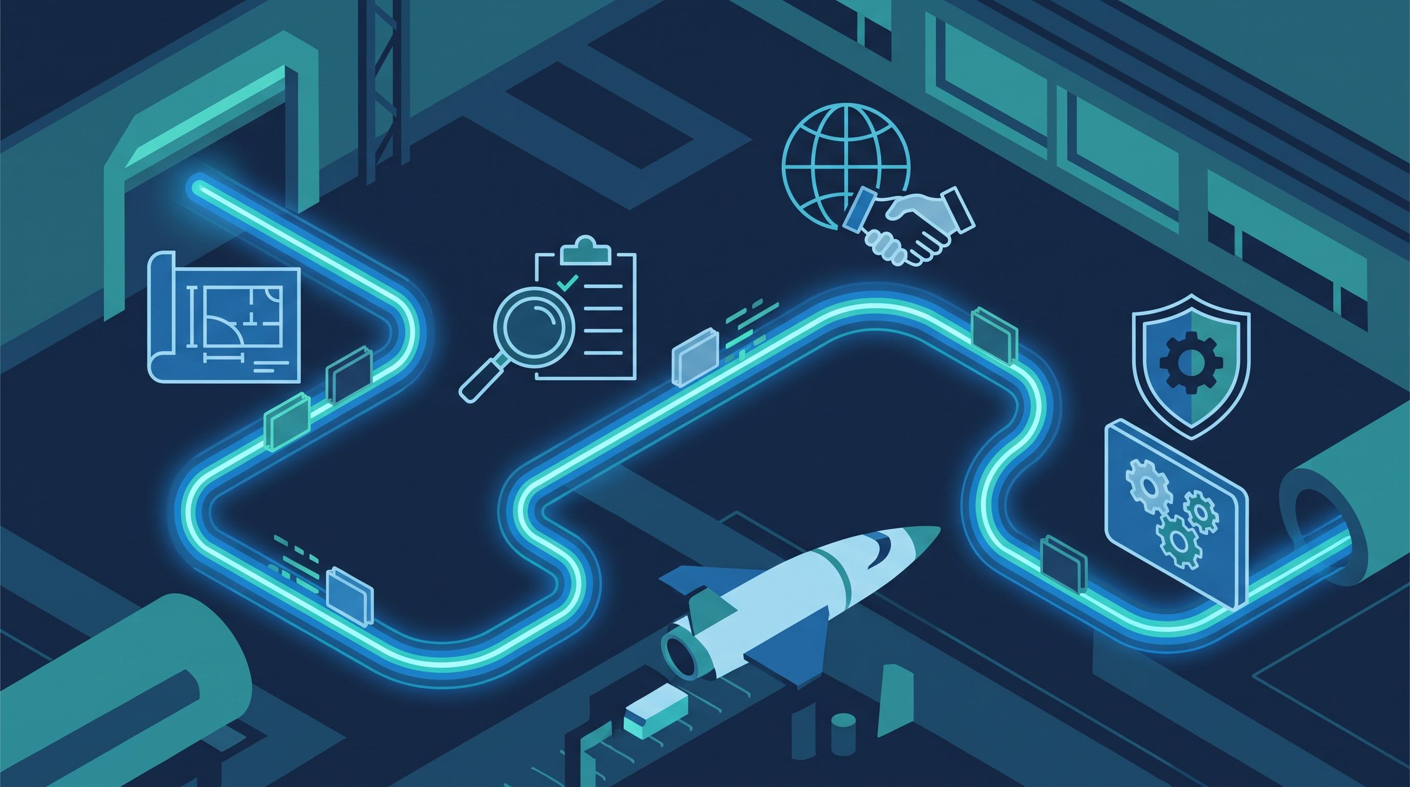 Illustration of cyber risk controls connected to aerospace quality records, supplier data, and manufacturing systems